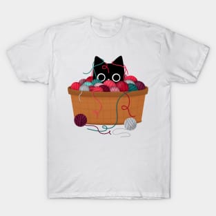 Black Cat in Yarn Basket T-Shirt